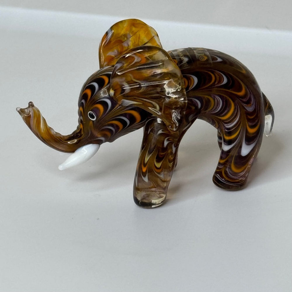 Lenox Glass Elephant Figurine Swirl Brown Orange Amber